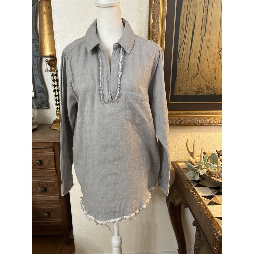 Ivy Jane Top Women's Size S Gray Long Sleeve V Neck Raw Edges Lined 100% Cotton